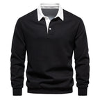 Men's Classic Collared Long Sleeve Polo Shirt with Ribbed Cuffs