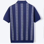 Button Front Patterned Polo Knit Top