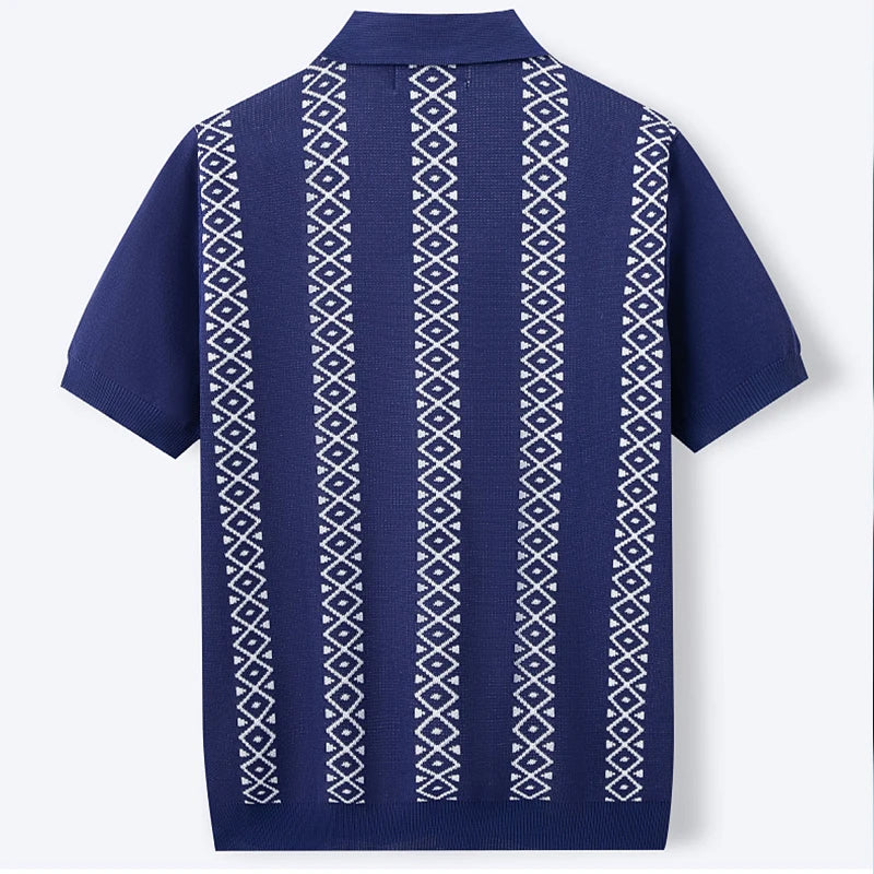 Button Front Patterned Polo Knit Top