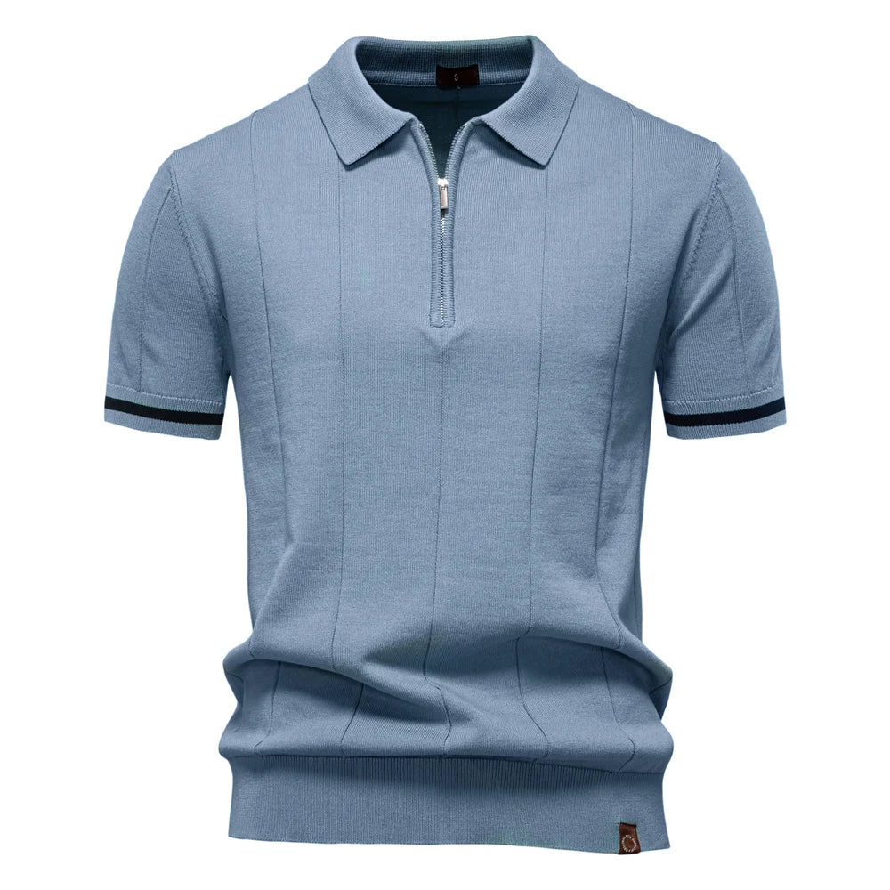 Men's Collared Short Sleeve Polo Shirt with Quarter Zip Closure