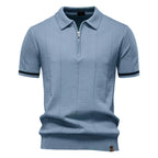 Men's Collared Short Sleeve Polo Shirt with Quarter Zip Closure
