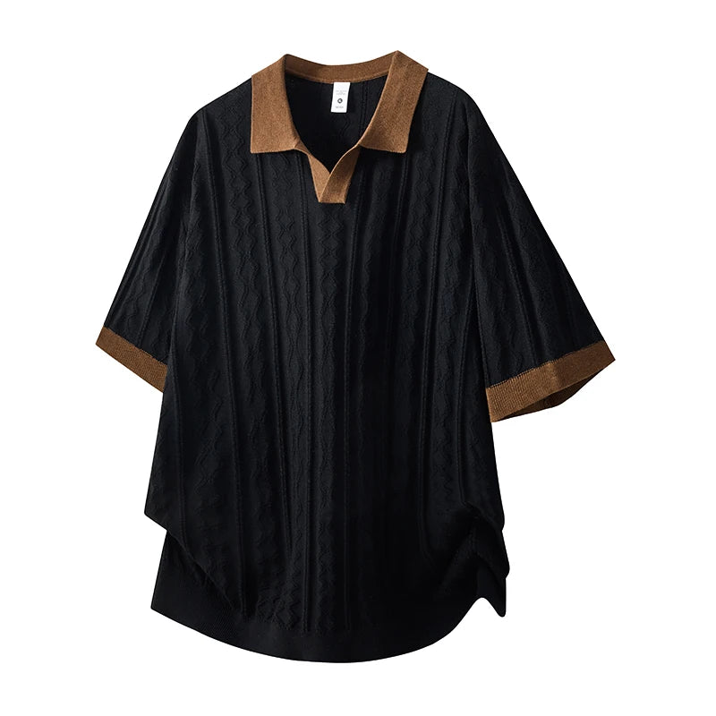 Cable Pattern Short Sleeve Polo Top