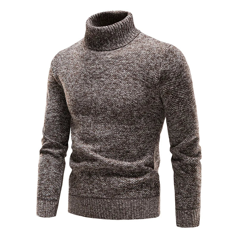 Men's Turtleneck Knit Sweater Ribbed Cuffs And Hem