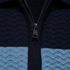 Men's Chest Stripe Polo Shirt with Short Sleeves and Zip Neck