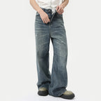 Men's Relaxed Wide Leg Denim Jeans With Button Zip Closure