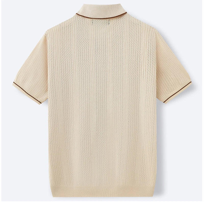 Ribbed Button Polo Shirt Men