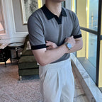 Mens Contrast Collar Knit Polo Shirt