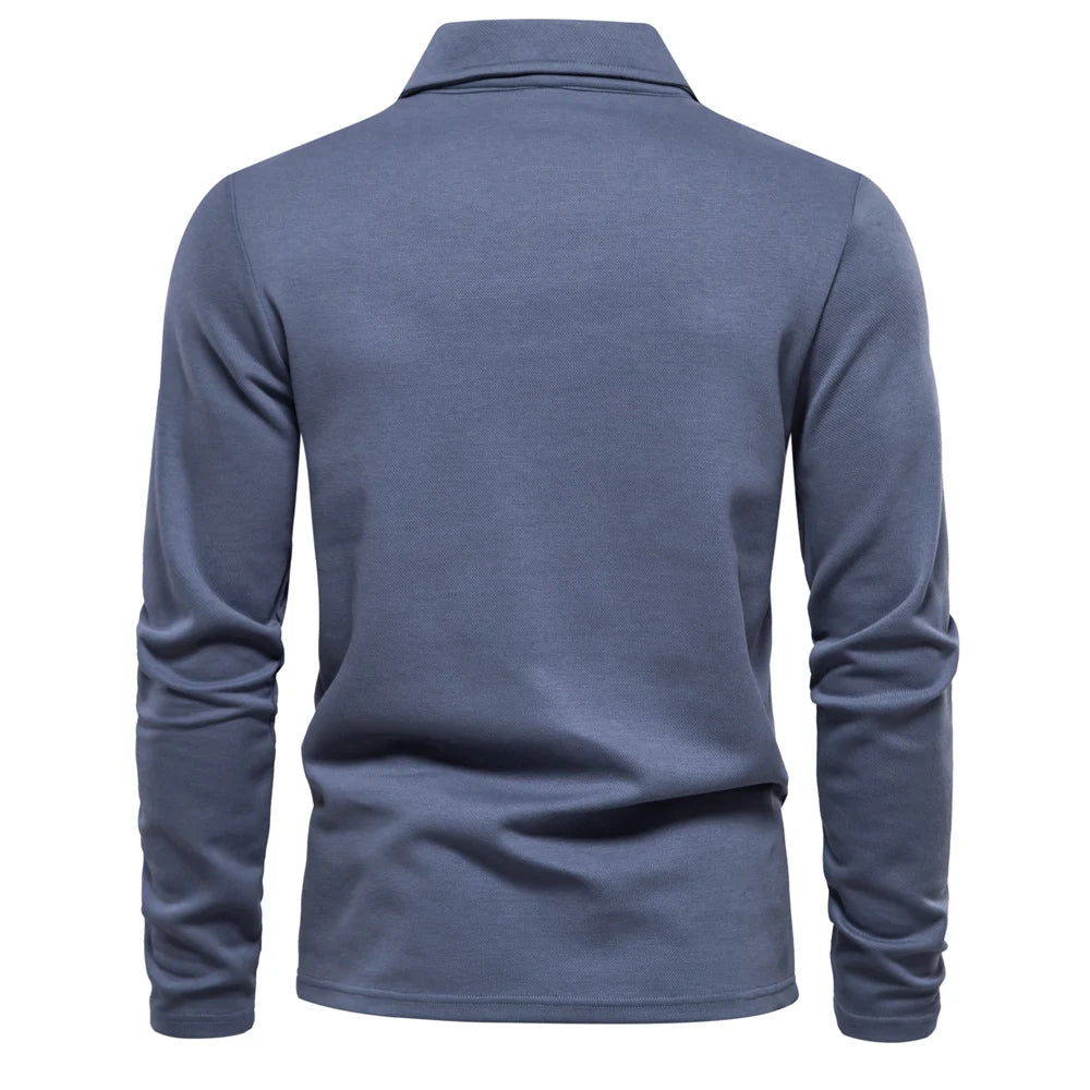 Men's Classic Collared Long Sleeve Polo Shirt with Straight Hem