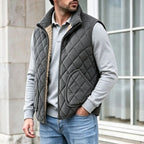 Men's Quilted Jacket – Long Sleeve Zip Front with Stand Collar and Pockets