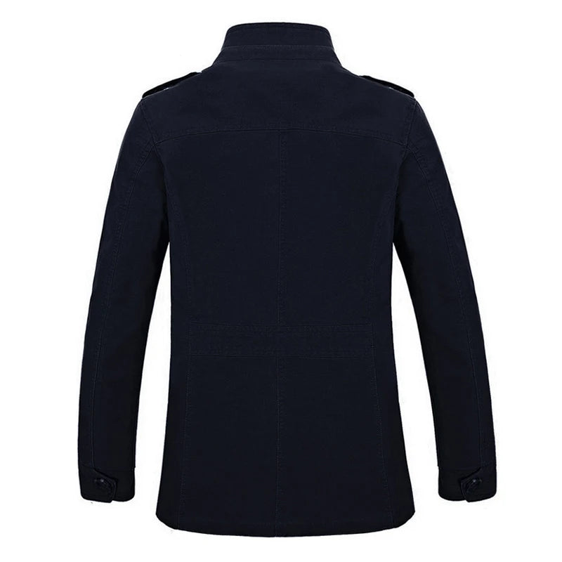 Men's Military Style Jacket – Long Sleeve Button Front Coat with Multiple Pockets