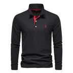 Men's Classic Collared Long Sleeve Polo Shirt with Embroidered Detail