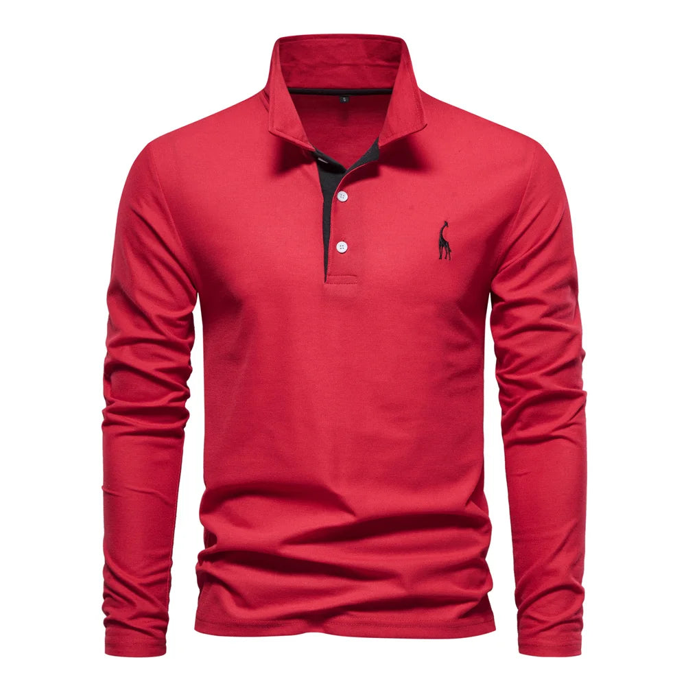 Men's Classic Collared Long Sleeve Polo Shirt with Embroidered Detail Main image