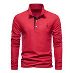 Men's Classic Collared Long Sleeve Polo Shirt with Embroidered Detail