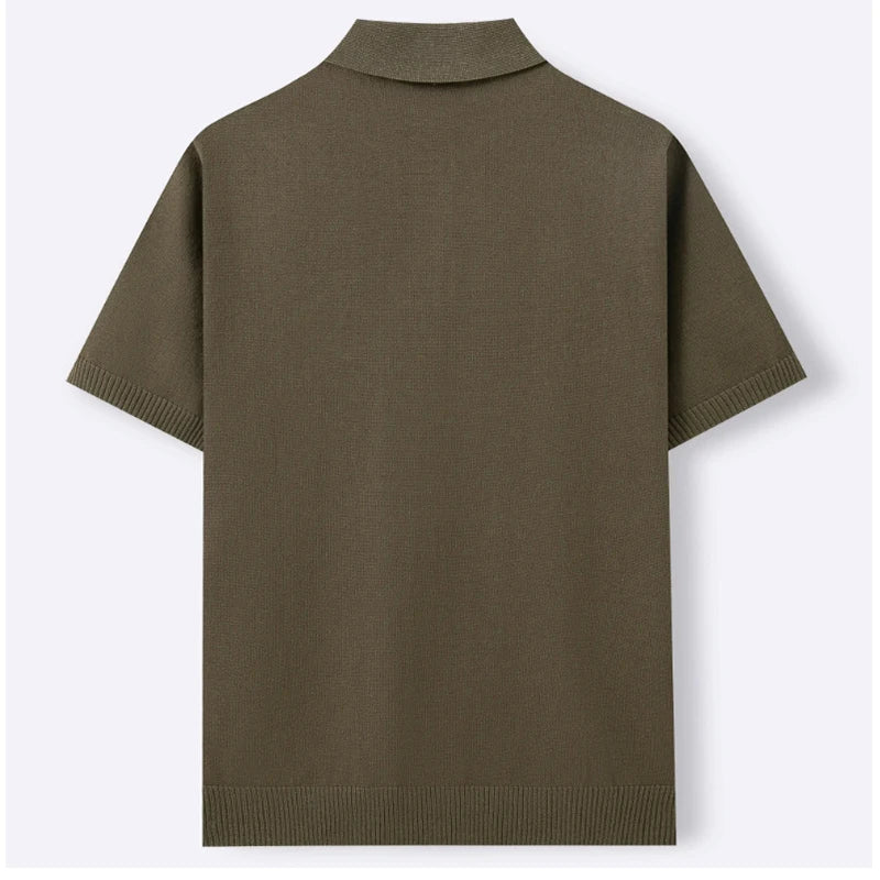 Zip Polo Shirt Men Short Sleeve