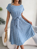 Women's Smocked Waist Printed Midi Swing Dress