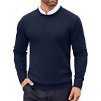Men's Crew Neck Knitted Jumper with Ribbed Cuffs