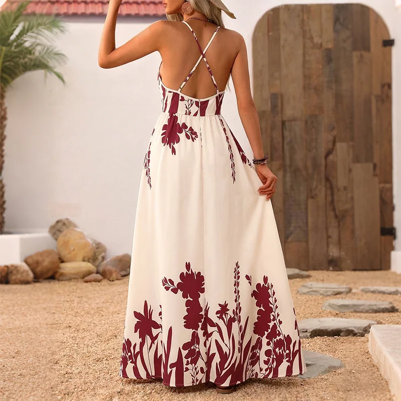 Women's Printed Deep V Maxi Dress