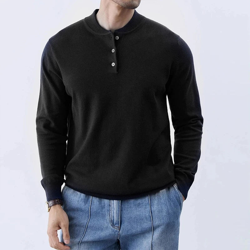 Men's Classic Henley Neck Pullover Sweater