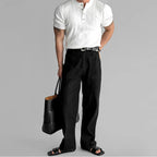Mens Ribbed Texture Henley Polo Shirt