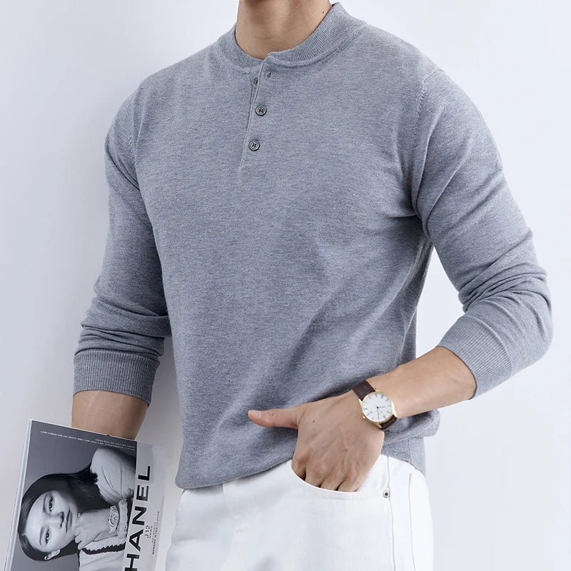 Men's Classic Henley Neck Pullover Sweater