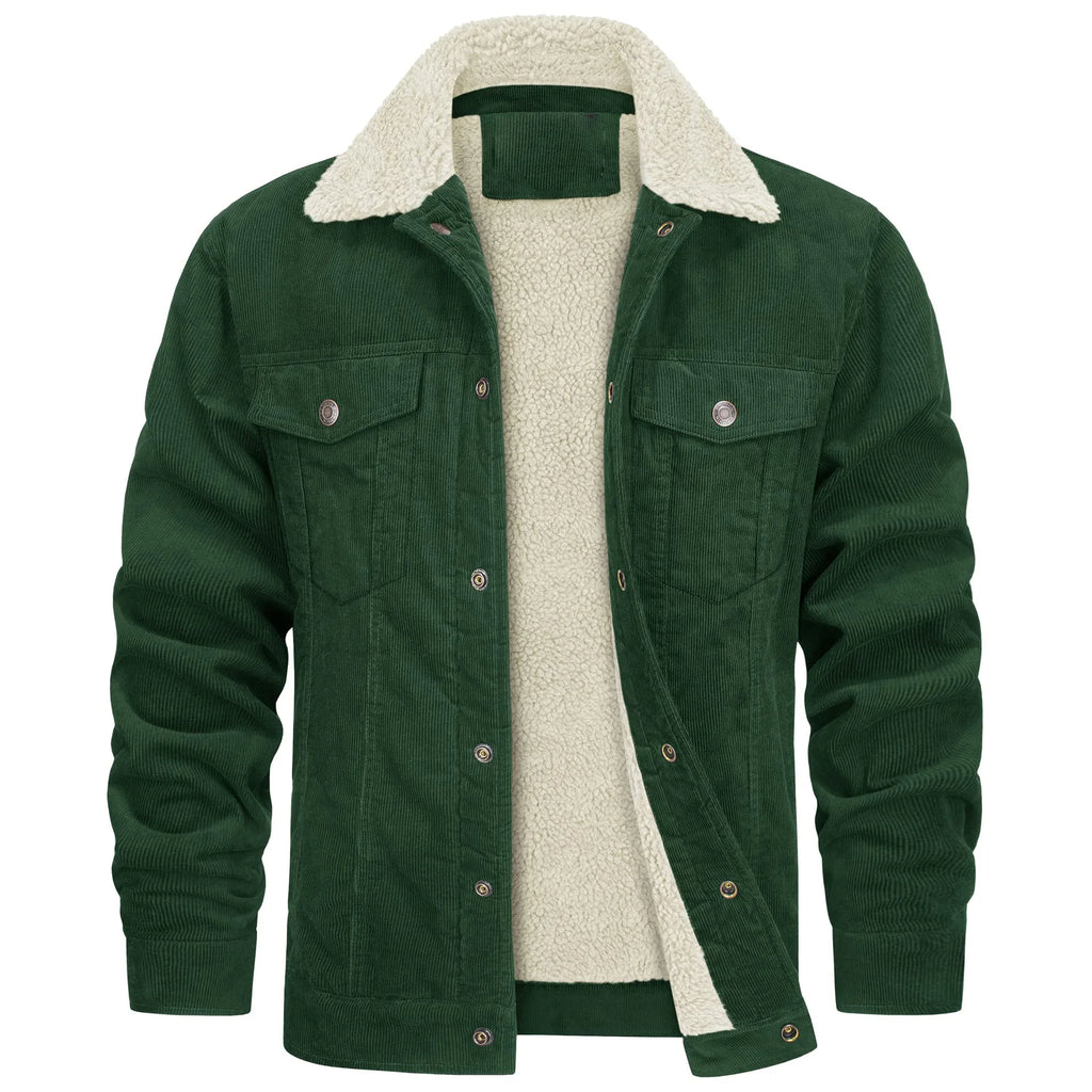 Men's Corduroy Jacket with Sherpa Lining – Long Sleeve Button Front Coat