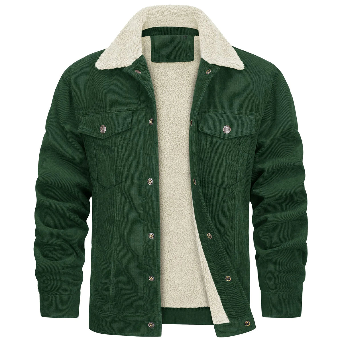 Men's Corduroy Jacket with Sherpa Lining – Long Sleeve Button Front Coat