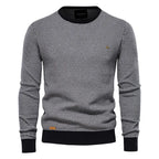 Men's Knitted Crew Neck Jumper – Textured Long Sleeve Sweater with Ribbed Cuffs