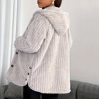 Women's Knitted Hooded Cardigan – Long Sleeve Button Front Jumper with Pockets