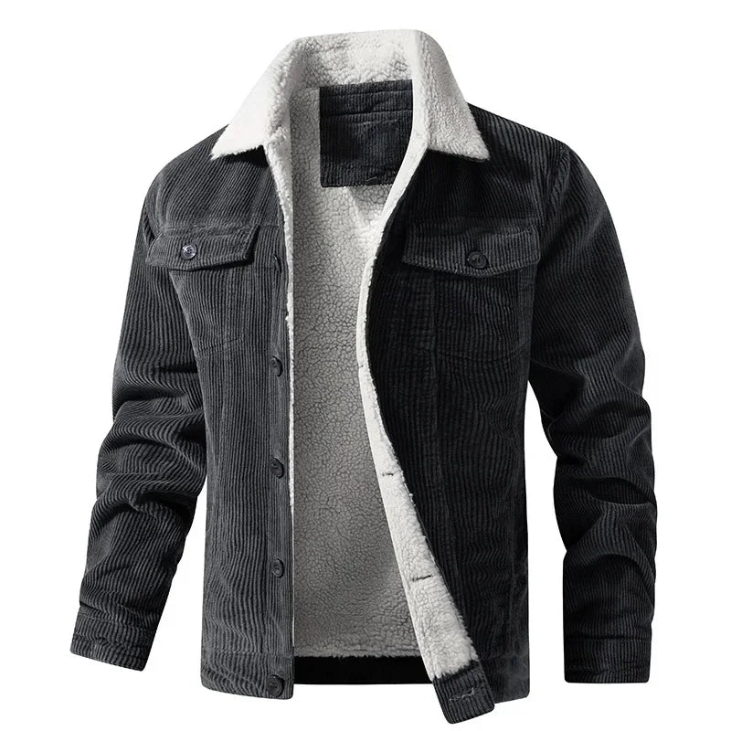 Men's Corduroy Jacket with Sherpa Lining – Long Sleeve Button Front Coat