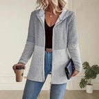 Women's Hooded Knit Cardigan – Zip Front Jacket with Long Sleeves and Pockets