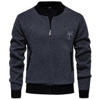 Men's Knitted Zip-Up Jacket – Stand Collar Long Sleeve Ribbed Cuffs Pockets