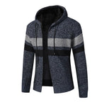Men's Knitted Zip Up Hoodie – Long Sleeve Hooded Jumper with Stripe Detail