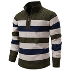 Men's Knitted Striped Quarter-Zip Jumper – Long Sleeve High Neck Pullover