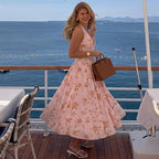 Women's Floral Halter Midi Dress With Open Back