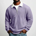 Men's Quarter Zip Polo Jumper with Textured Knit