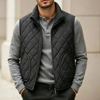 Men's Quilted Jacket – Long Sleeve Zip Front with Stand Collar and Pockets