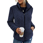 Women's Teddy Jacket – Full Zip High Collar Coat with Front Pockets