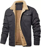 Men's Sherpa Lined Jacket – Button Front Long Sleeve Trucker Jacket with Chest Pockets