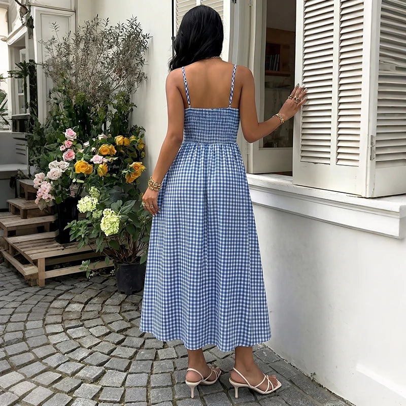 Women's Sleeveless Checkered Long Dress