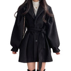 Women's Belted Double Breasted Coat – Long Sleeve Lapel Collar Button Front