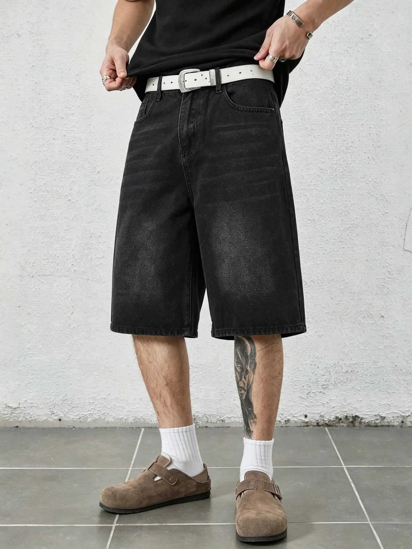 Men's Baggy Denim Jorts with Straight Leg Fit
