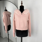 Women's Knitted Jumper with Fur Collar – Long Sleeve Zip Front Sweater