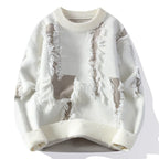 Men's Distressed Knit Jumper with Textured Panel Detail