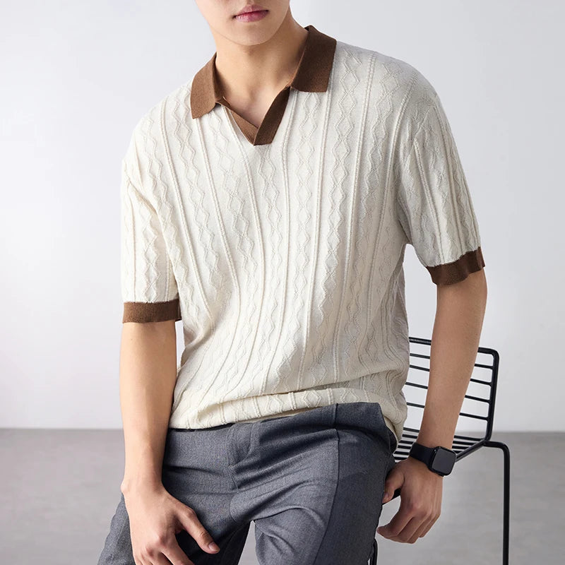 Cable Pattern Short Sleeve Polo Top