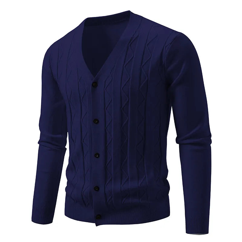 Men's Cable Knit V Neck Button Front Cardigan