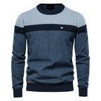 Men's Knitted Crew Neck Jumper – Long Sleeve Colour Block Sweater with Ribbed Cuffs and Hem