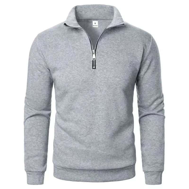 Men's Zip Neck Jumper with Ribbed Cuffs