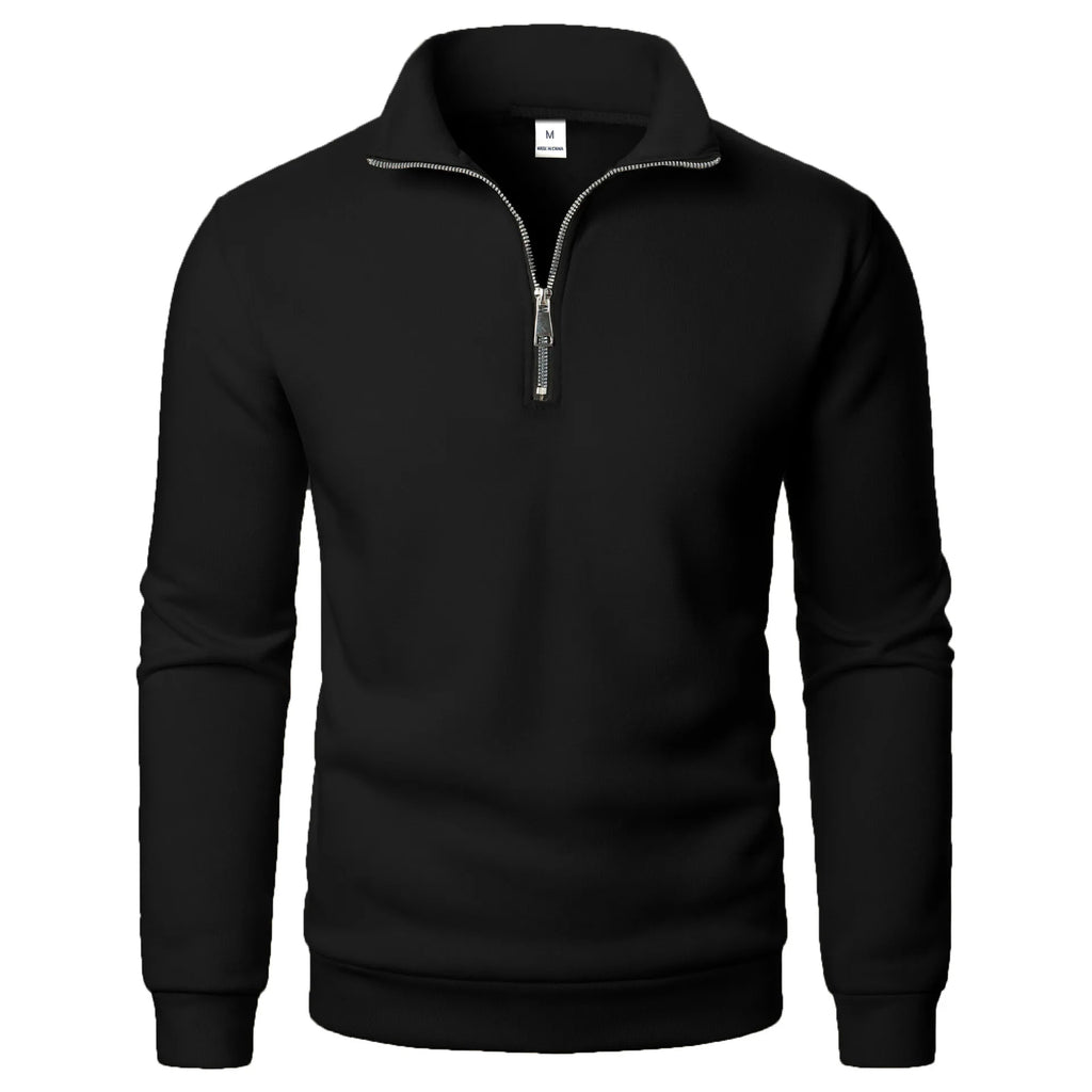 Men's Quarter Zip Jumper with Stand Collar Ribbed Cuffs