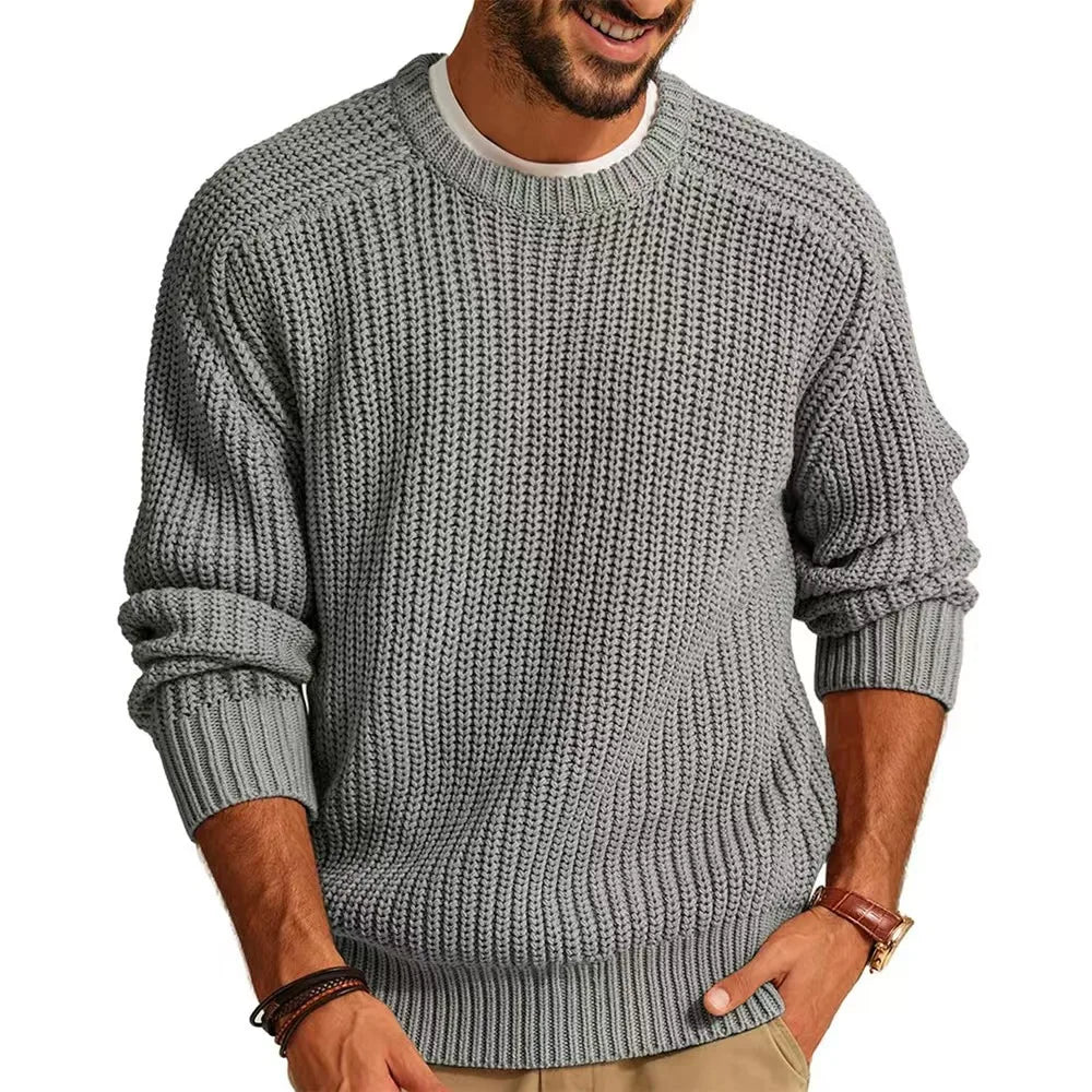 Men's Crew Neck Knit Jumper with Ribbed Hem