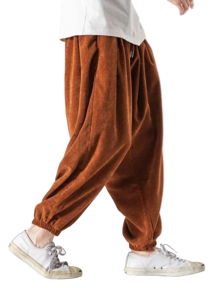 Men's Harem corduroy Jogger Pants With Elastic Waist